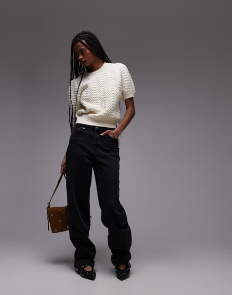 & Other Stories short sleeve knitted top in white with scallop edge neckline - view 1