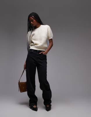 & other stories short sleeve knitted top in white with scallop edge neckline