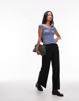 & Other Stories Short Sleeve Mesh Drapey Ruched Top In Blue