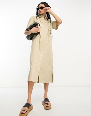 Other Stories Short Sleeve Midi Shirt Dress Beige-neutral
