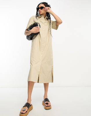 Other Stories &  Short Sleeve Midi Shirt Dress Beige-neutral