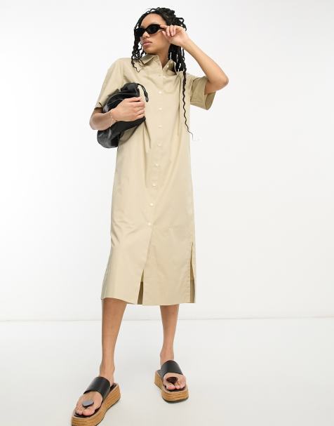 & Other Stories short sleeve midi shirt dress beige - view 1