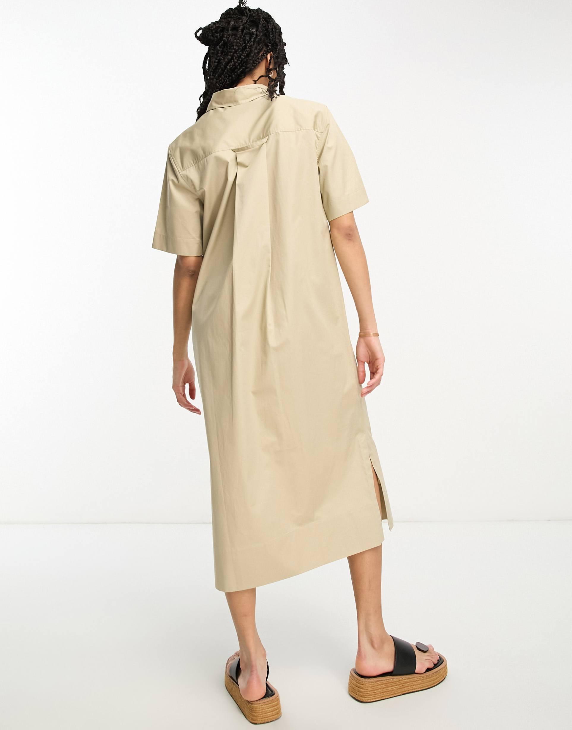 & other stories short sleeve midi shirt dress beige