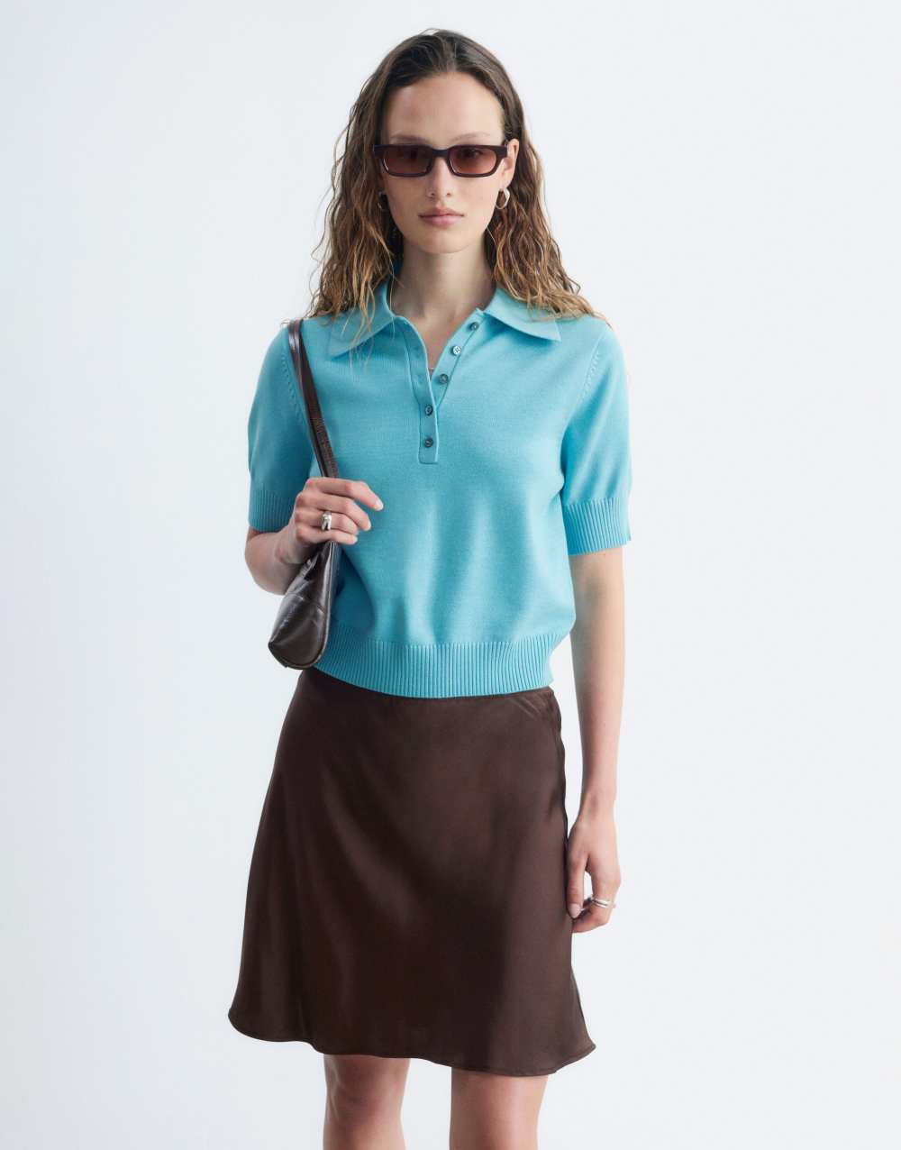 & Other Stories short sleeve polo wool knit jumper in turquoise