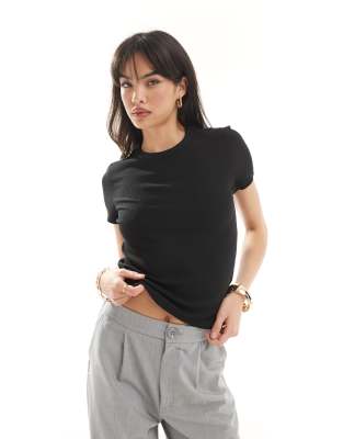 & Other Stories short sleeve ribbed fitted top in black