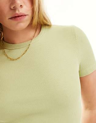 & Other Stories short sleeve ribbed fitted top in soft green | ASOS