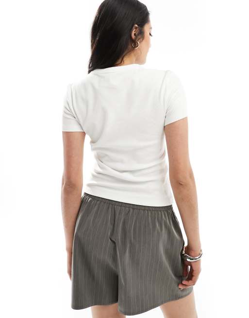 & Other Stories short sleeve ribbed fitted top in white