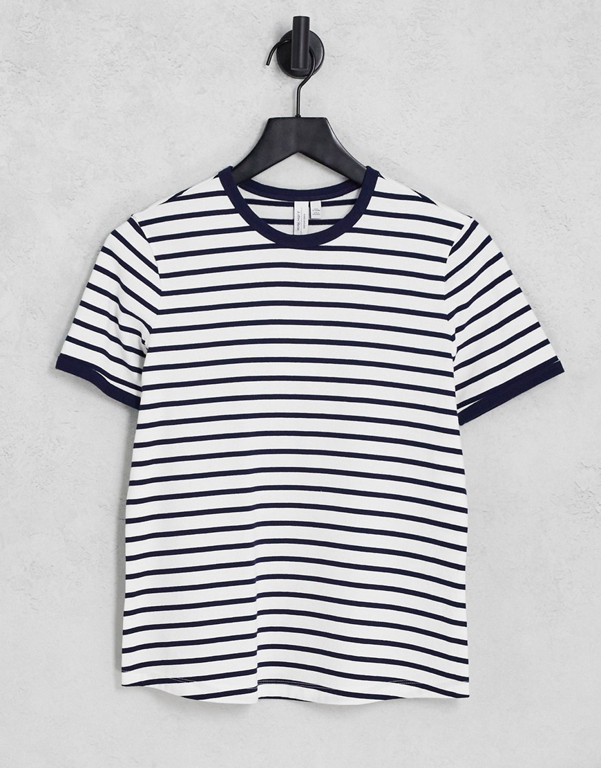 & Other Stories short sleeve t-shirt in black and white stripe print-Multi