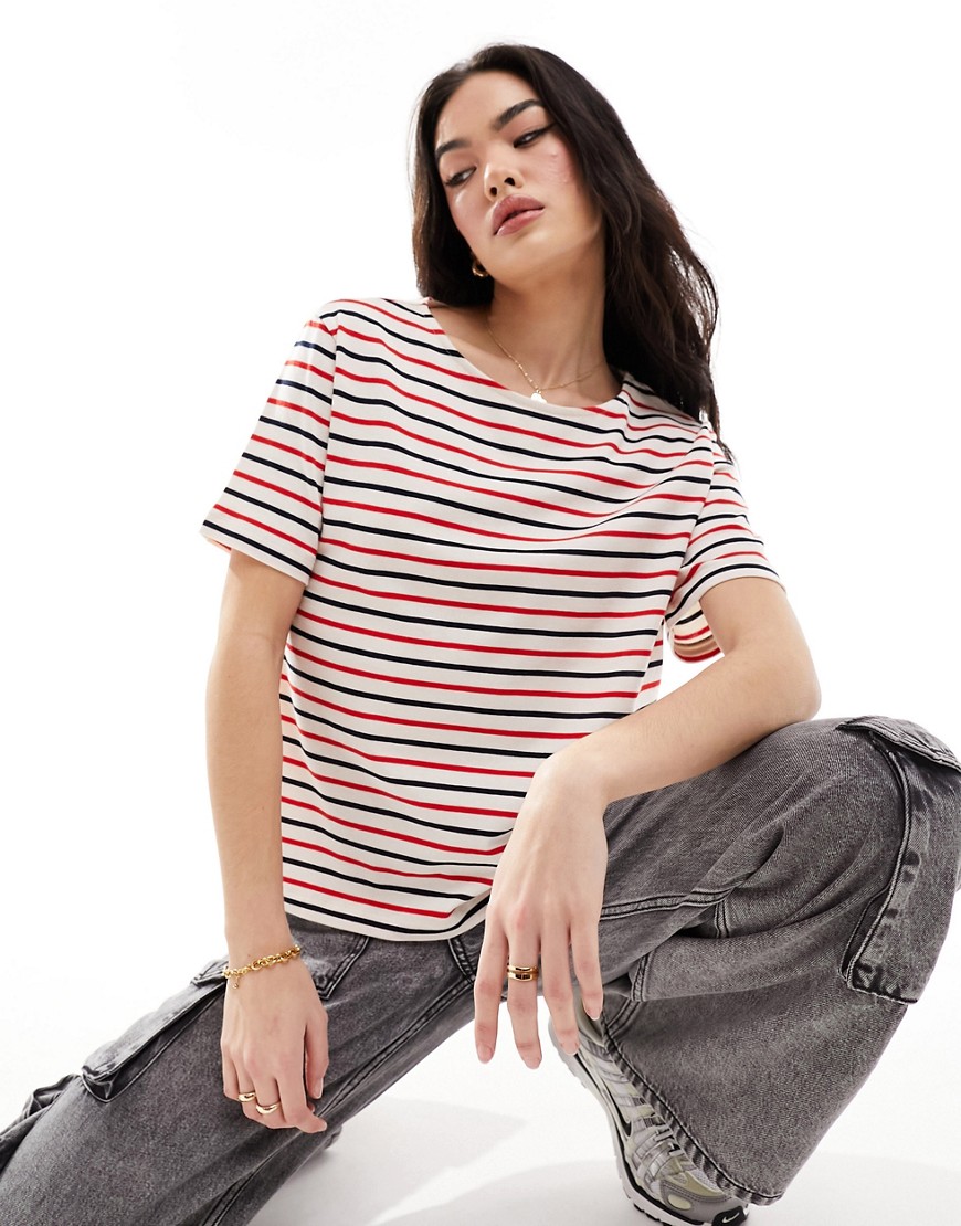 & Other Stories short sleeve t-shirt in red and navy stripes-Multi