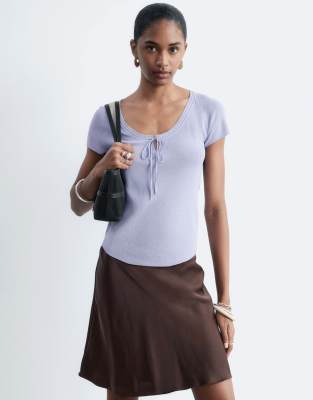 & Other Stories Short Sleeve T-shirt With Low Neckline And Bow Tie Detail In Blue