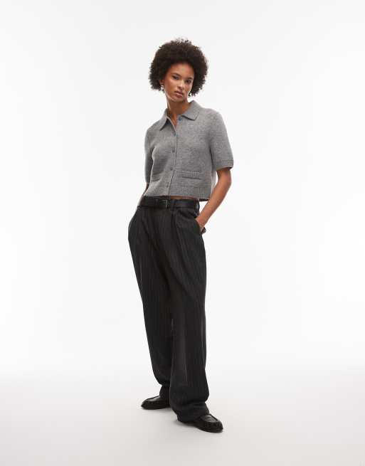 & Other Stories short sleeve wool cardigan jacket in gray with lining