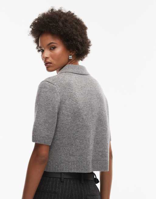 & Other Stories short sleeve wool cardigan jacket in gray with lining