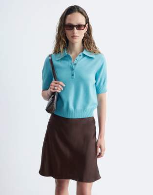 & Other Stories Short Sleeve Wool Knit Polo Sweater In Blue