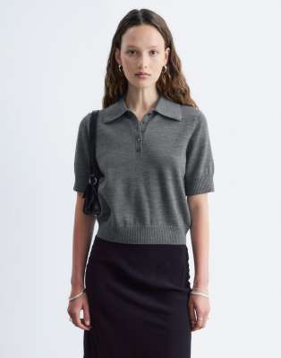 & Other Stories Short Sleeve Wool Look Knit Polo Sweater In Gray