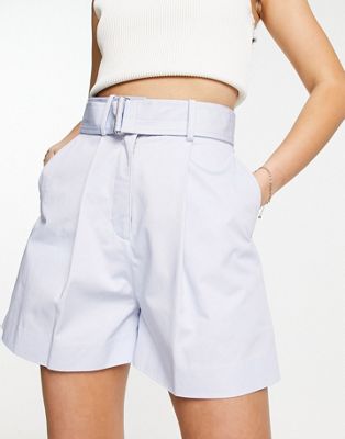 & Other Stories high waisted shorts with belt in blue - ASOS Price Checker