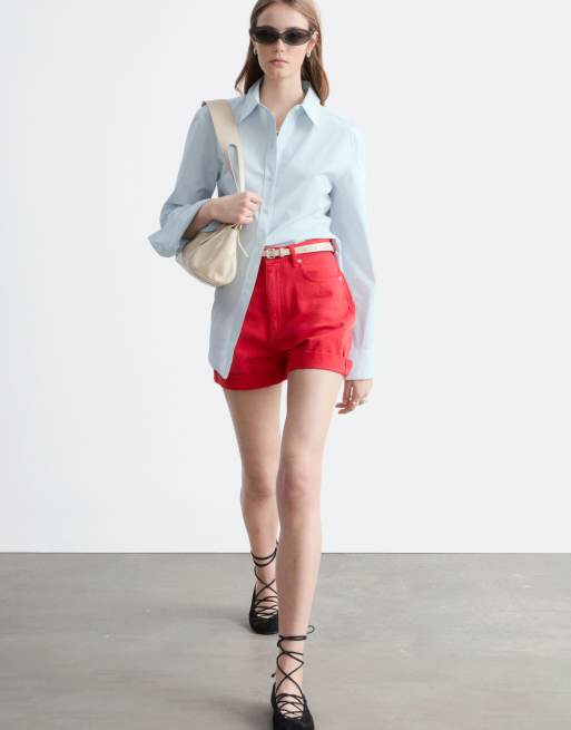 & Other Stories - Short taille haute en denim de pur coton - Rouge, 3 de 4