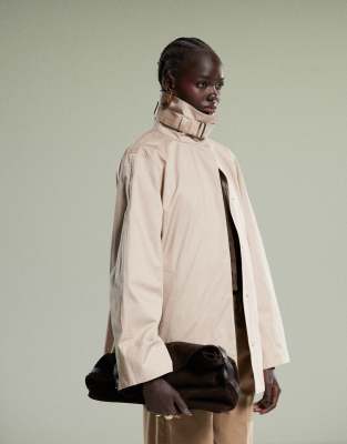 & Other Stories short trench jacket with strap funnel neck detail in beige-Neutral