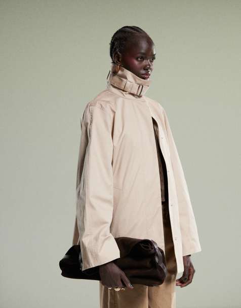 & Other Stories short trench jacket with strap funnel neck detail in beige - view 1