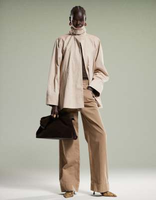 & Other Stories Short Trench Jacket With Strap Funnel Neck Detail In Neutral