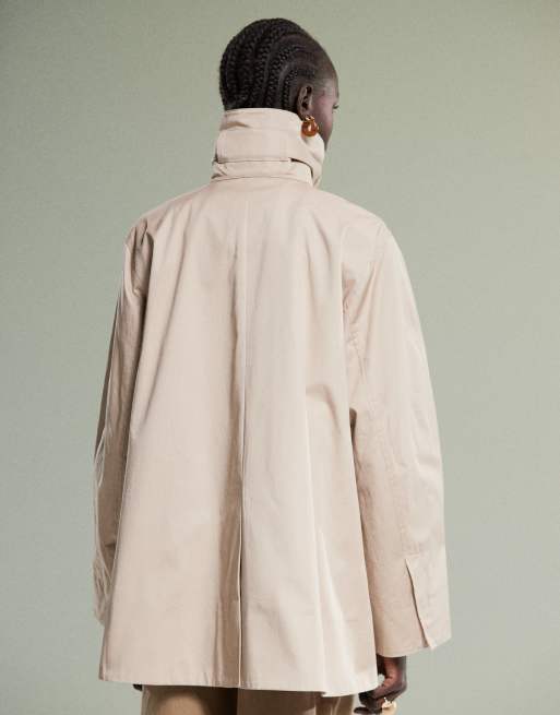& Other Stories short trench jacket with strap funnel neck detail in beige, 4 of 4