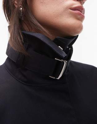 & Other Stories Short Trench Jacket With Strap Funnel Neck Detail In Black