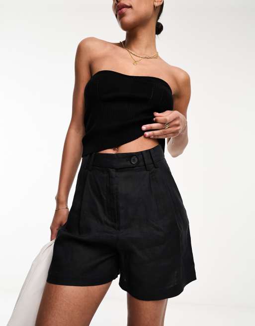 & Other Stories - Short van linnen met hoge taille en riem in zwart