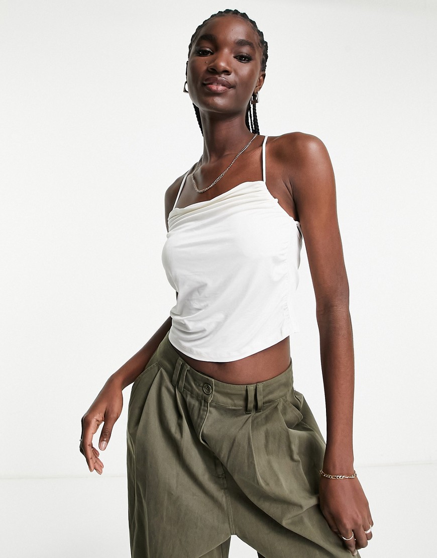 Other Stories &  Shrunken Strappy Tank Top With Ruching In Beige-neutral