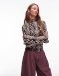 [Other Stories] & Other Stories side ruched jersey top with long sleeves in snake print-Multi S Snake print