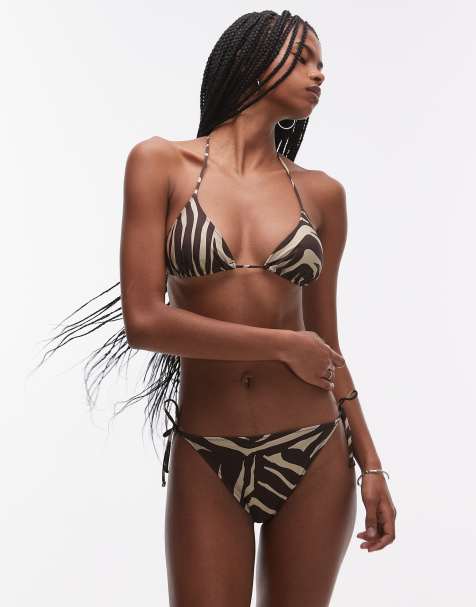 & Other Stories side tie bikini bottom in brown zebra print - view 1