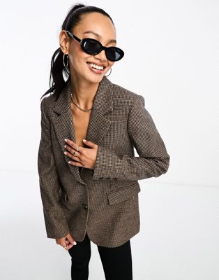  Other Stories fitted wool blend blazer in black and white check