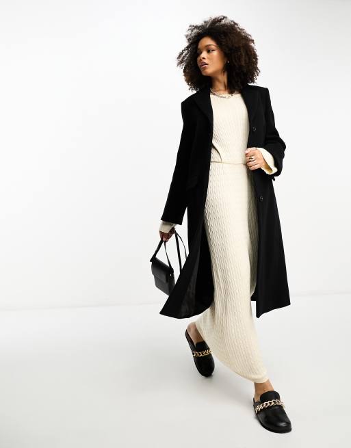 Long black cheap wool blend coat