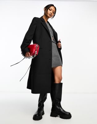 & Other Stories single breasted wool-blend coat with belt in black