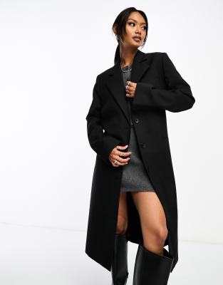 & Other Stories Single Breasted Wool-blend Coat With Belt In Black