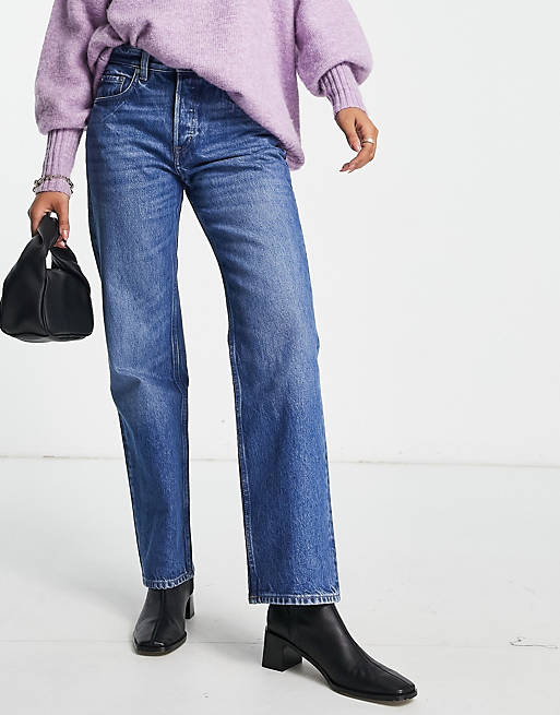 & Other Stories Sleek cotton blend straight leg jeans in magic blue | ASOS