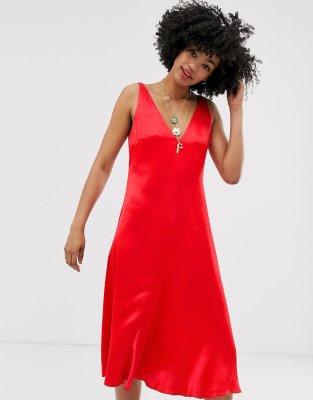 & Other Stories sleeveless bias cut midi dress in red