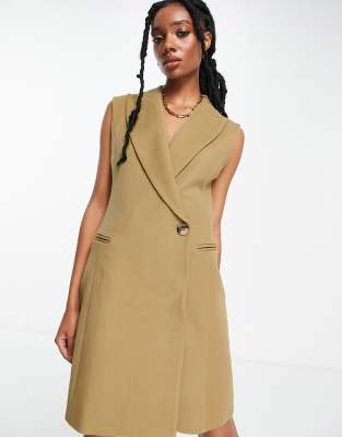 u0026 Other Stories sleeveless blazer dress in beige