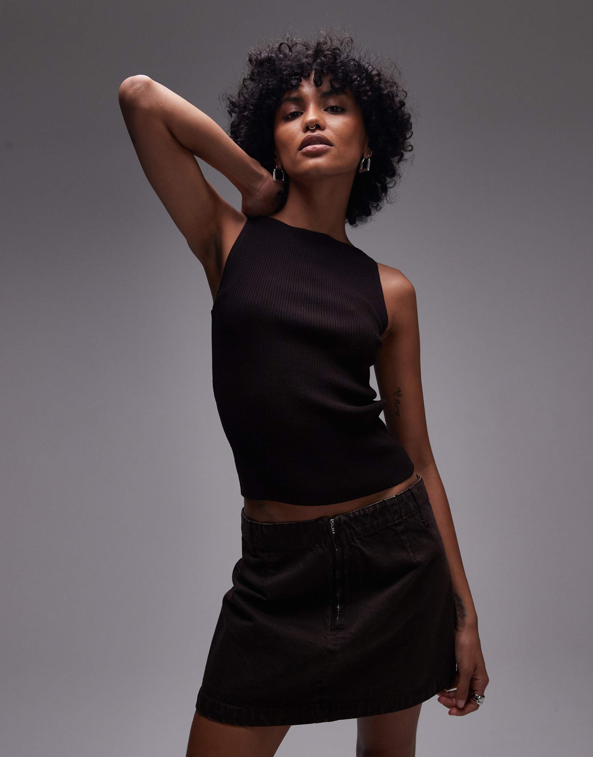 & other stories sleeveless boatneck knit top in brown