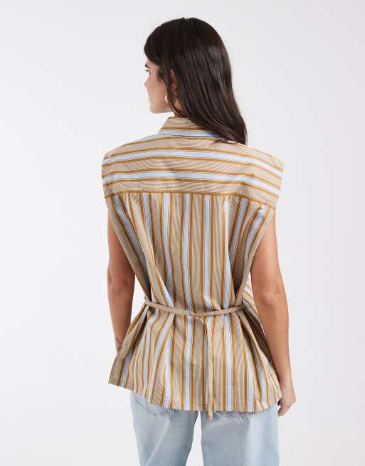 & Other Stories sleeveless button up shirt with collar in brown, 4 of 4