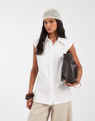 & Other Stories Sleeveless Button-up Shirt With Collar In White