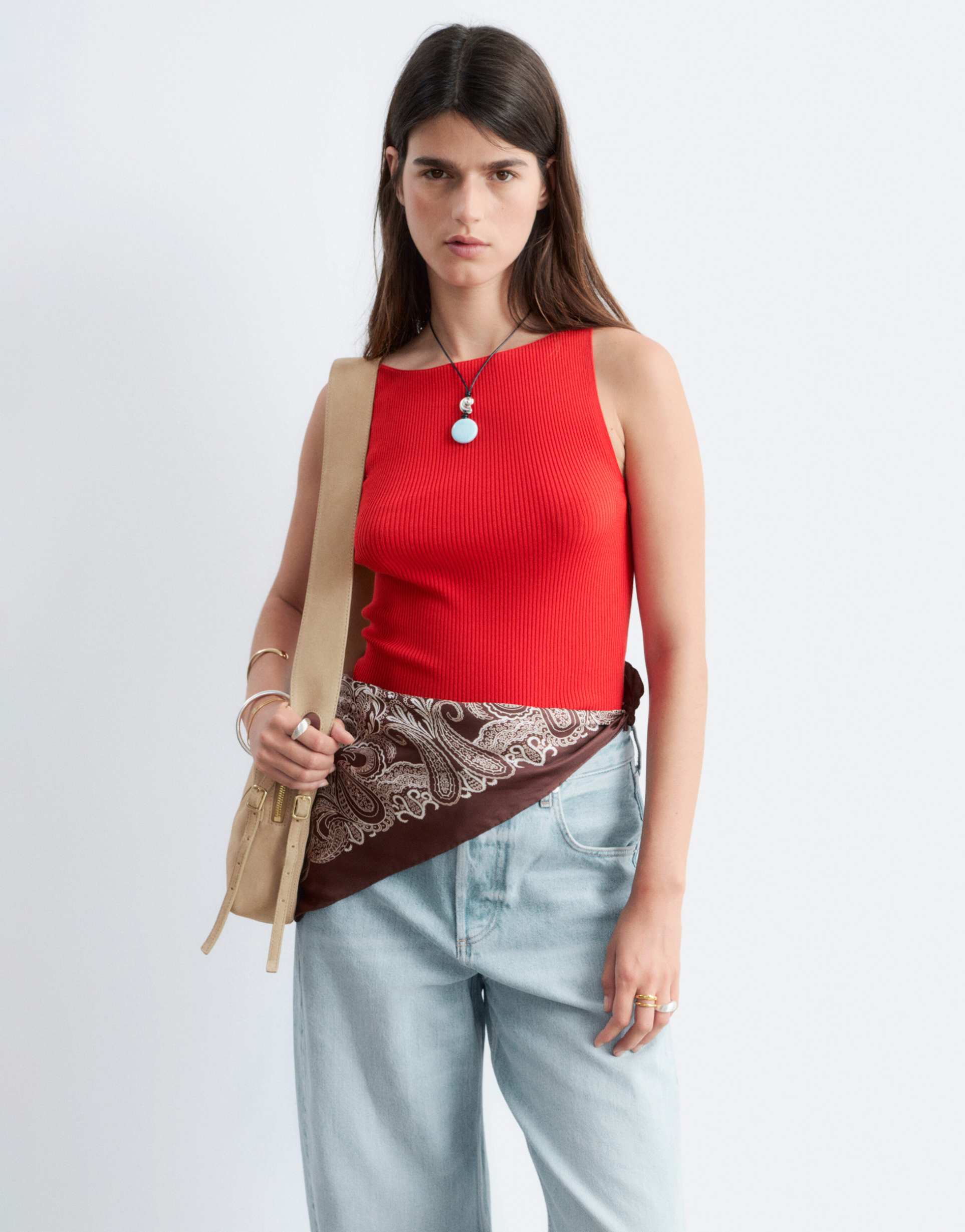& other stories sleeveless jersey top with high neck in orange