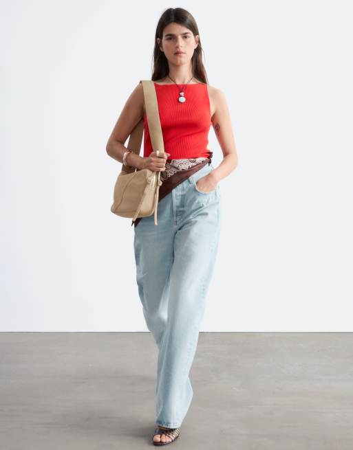 & Other Stories sleeveless knit top with high neck in orange, 4 of 4
