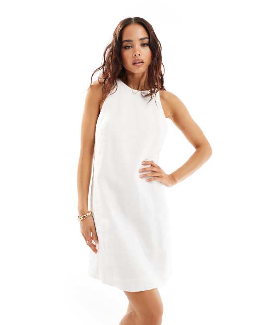 White sleeveless linen dress hotsell