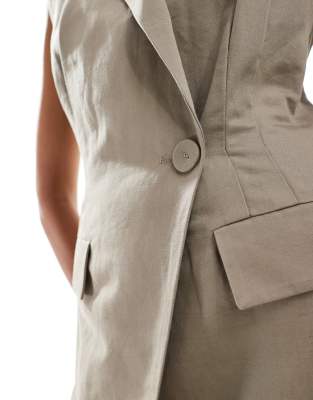 & Other Stories Sleeveless Linen Mix Mini Blazer Dress With Wrap Detail In Gray