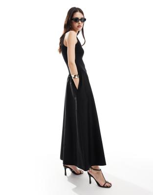 & Other Stories & Other Stories sleeveless maxi dress with volume hem in black mixed jersey and woven fabric