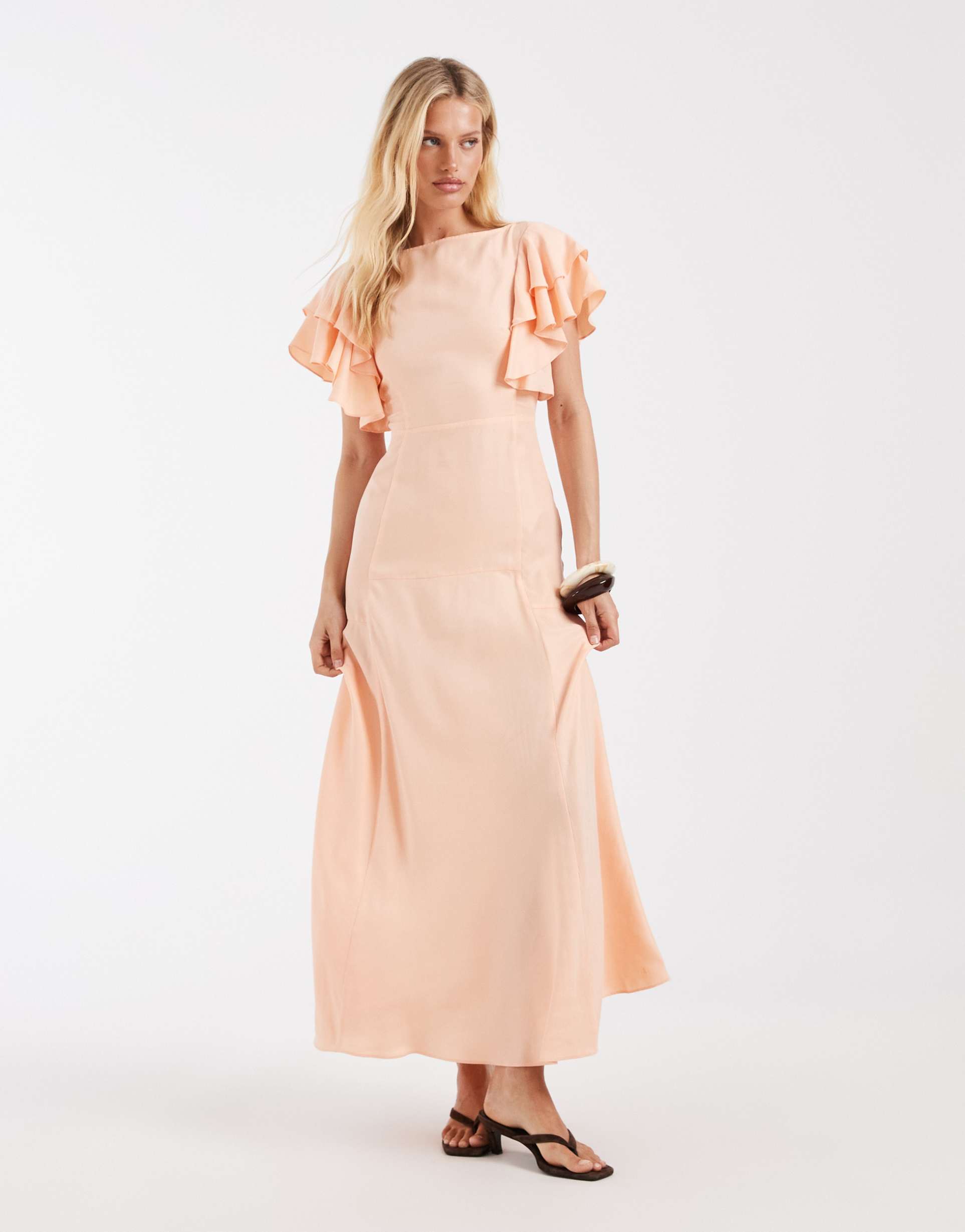 & other stories sleeveless midi dress with cowl neck in light orange