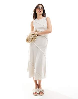 & other stories sleeveless midi dress with raw edge seams in beige