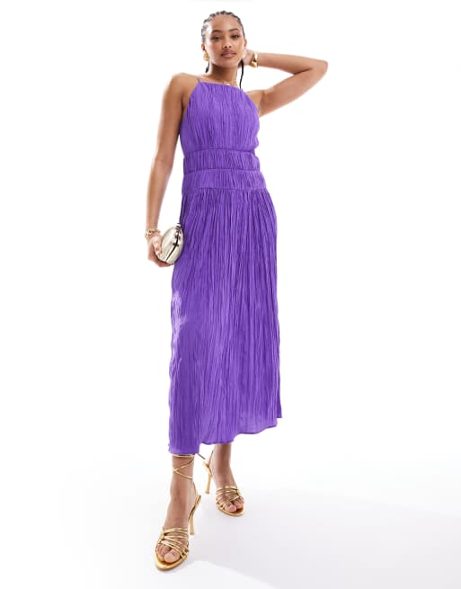 Other Stories sleeveless midi dress with ruche and pleat detail in purple ASOS