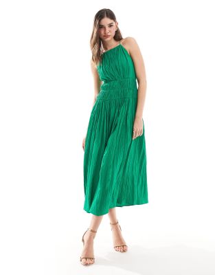 & Other Stories & Other Stories sleeveless midi dress with ruched and pleat detail in green