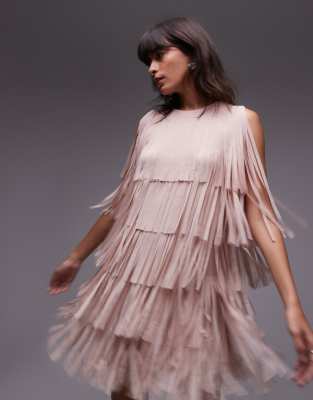 & Other Stories sleeveless mini dress with all-over fringing in pink