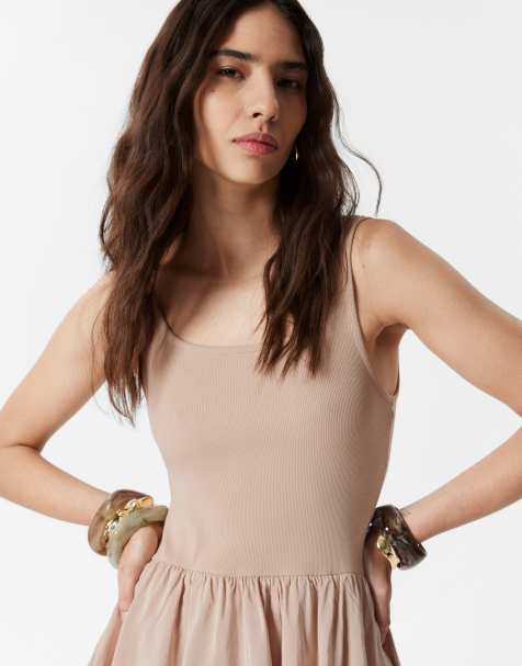 & Other Stories sleeveless ruffle midaxi dress in light beige 
